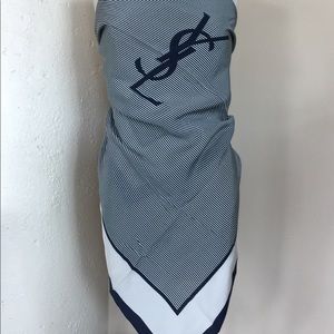 New Yves Saint Laurent blue stripe silk scarf